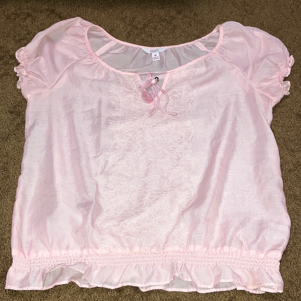 Candies partial lace blouse Medium EUC-like new tie at top vintage pink